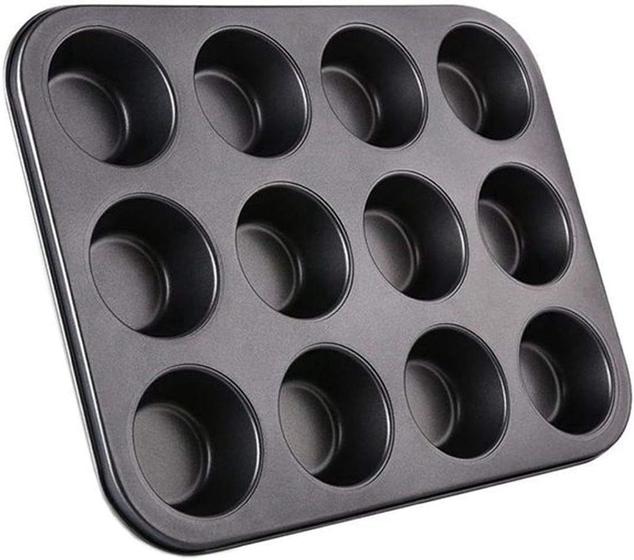 Forma de Aço Antiaderente para Cupcake com 12 Cavidades Assadeira de Mini Muffin
