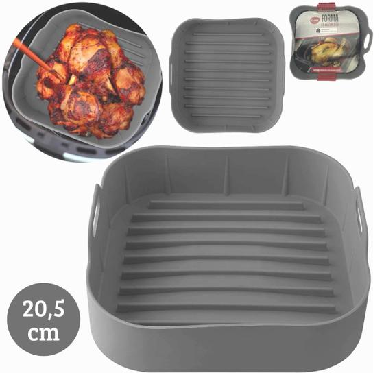 Imagem de Forma De Cozimento Modelo Quadrada em Silicone Para Air Fryer Fritadeira Cinza