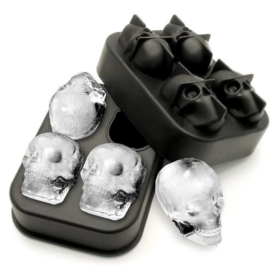 Imagem de Forma De Gelo 4 Caveira Crânio 3D Em Silicone Decoração Copo