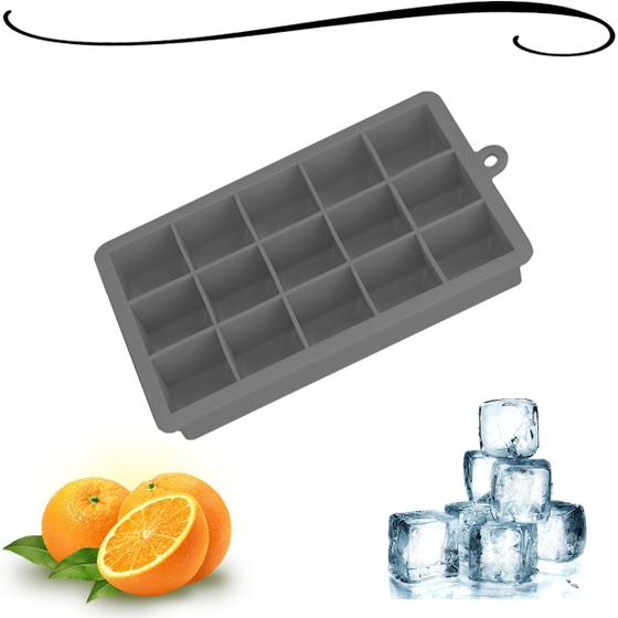 Imagem de Forma De Gelo Papinha Em Silicone Cinza 15 Cubos Livre De Bpa Para Suco Whisky Drinks Caipirinha Quadrado