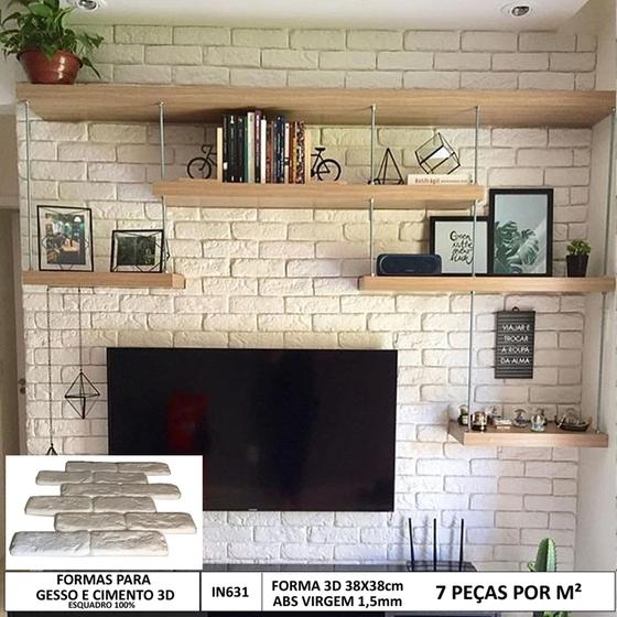 Imagem de Forma de Gesso 3d Montada Tijolinho Rústico 38x38 Abs Molde Gesso/cim