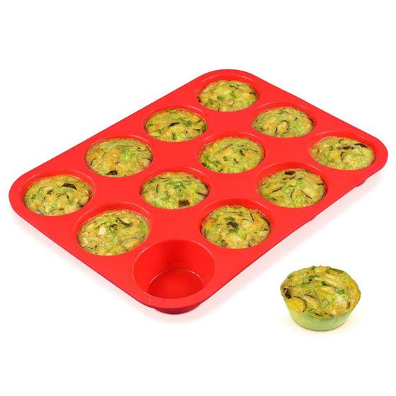 Imagem de Forma de muffin CAKETIME de silicone, 12 xícaras, antiaderente, sem BPA