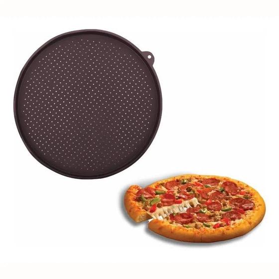 Imagem de Forma de Pizza Assadeira Perfurada Tapete em Silicone 34cm Unyhome