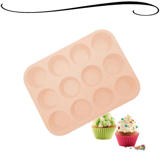 Imagem de Forma de Silicone Com 12 Cavidades Para Mini Bolinhos Muffins Pudins Empadas Cupcakes Petit Gateau