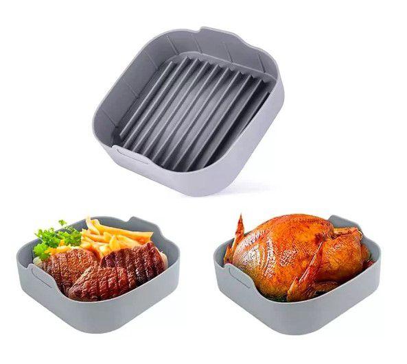 Imagem de Forma De Silicone Cozimento Fritadeira Air Fry Antiaderente Reutilizável Assadeira Quadrada - 19cm