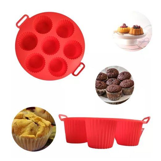 Imagem de Forma de Silicone CupCake Muffins e Bolinhos 20 Cm Antiaderente Air Fryer 7 Cavidades