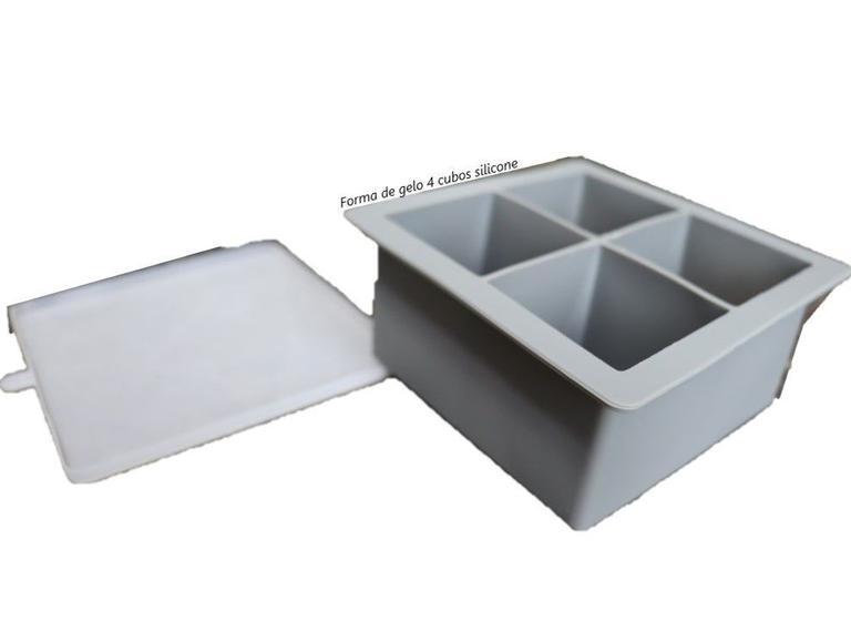 Imagem de Forma de silicone gelo com tampa papinha Whisky Coco quadrada 4 cubos grandes cinza sem bpa forminhas cinza uni su191324