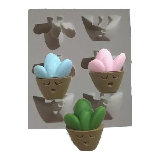 Imagem de Forma de Silicone - Mini Vaso com Cacto Cute 3 cav