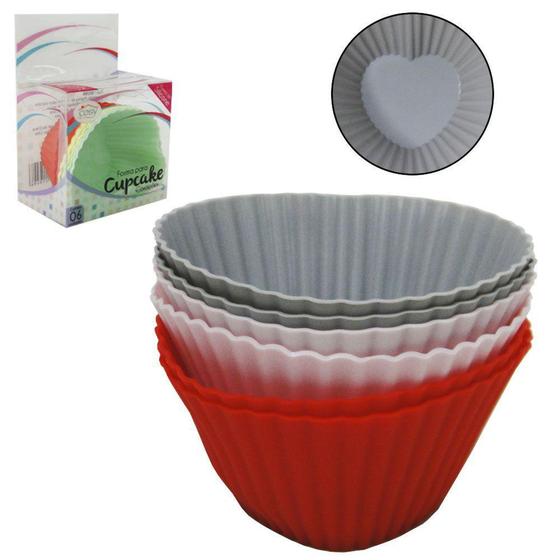 Imagem de Forma de silicone para cupcake coração colors com 6 pecas - FU XING