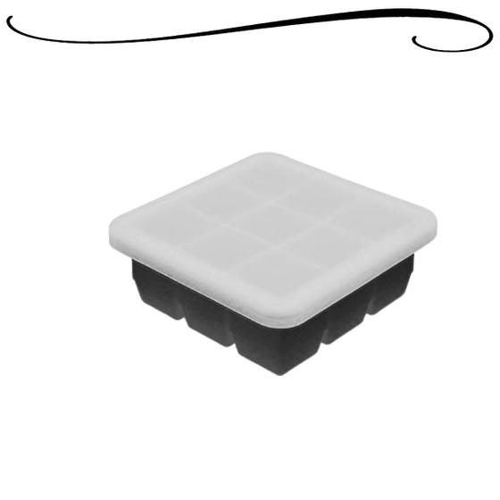 Imagem de Forma de Silicone Para Gelo 9 Cavidades Formato Quadrado Moderno Com Tampa Ideal Para Drinks Bebidas Caipirinha PF03