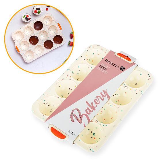 Imagem de Forma de Silicone Para Muffin e Cupcake da Hercules Bakery com 12 Cavidades Sem Furo