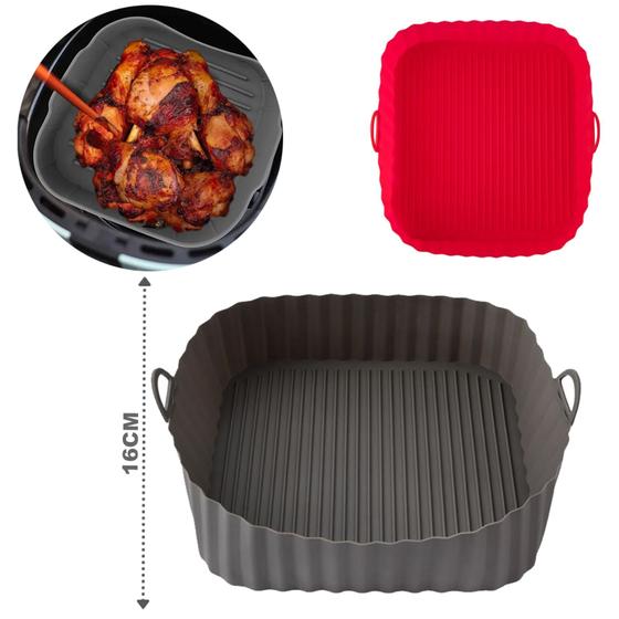 Imagem de Forma de Silicone Quadrada Com Alça Para Air Fryer 16cm