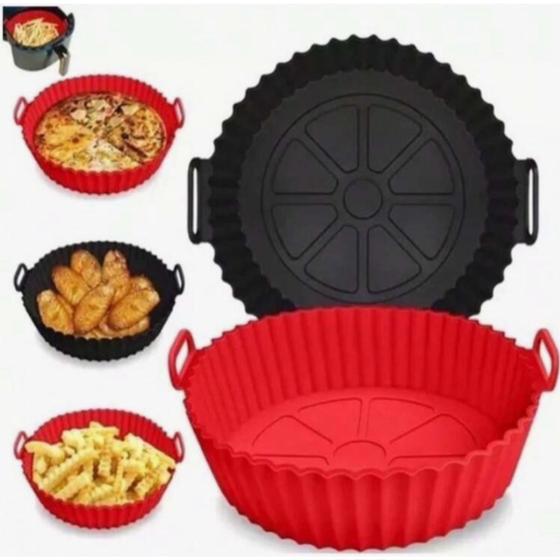 Imagem de Forma de silicone redonda para air fryer 20cm resistente - forminha de air frair de cozinha