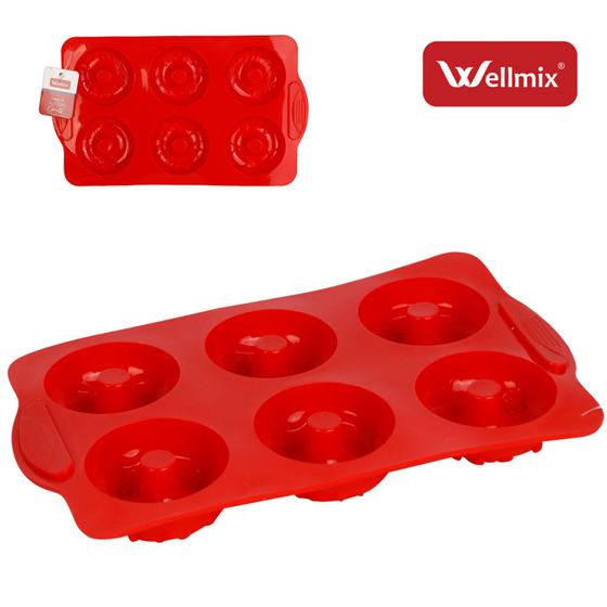 Imagem de Forma De Silicone Retangular Para Donuts Com 6 Cavidades Vermelha 29X17X2Cm - WELLMIX