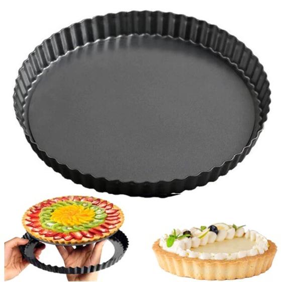 Imagem de Forma De Torta Com Fundo Removível Antiaderente Redonda Tortas Quiches Teflon