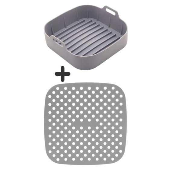 Forma e Tapete Silicone Fritadeira AirFryer Cinza 2pç Mimo Style