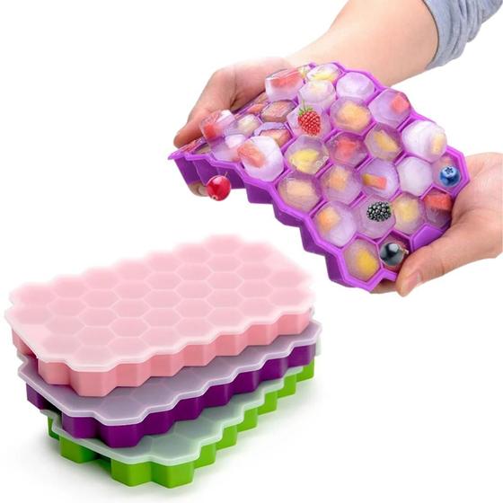 Imagem de Forma Gelo Silicone Colmeia Com Tampa 37 Cubos Ideal Para Bombom Gelatina Sabonete Doces