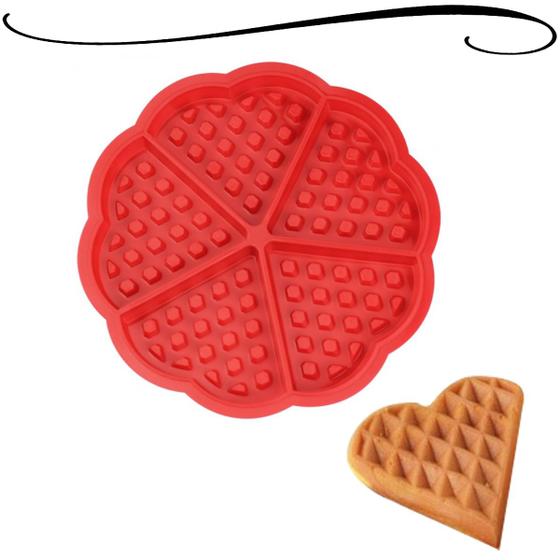 Imagem de Forma Multiuso De Silicone Redondo Para Waffles Coração Com 5 Moldes Para Waffles Panquecas Biscoitos e Cookies