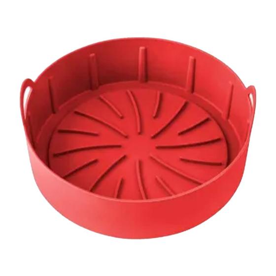 Imagem de Forma Para Air Fryer Resistente em Silicone Redonda Vermelha Com Alças  - 