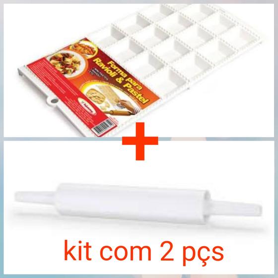 Imagem de Forma para ravioli + rolo abra massa kit com 2 pçs