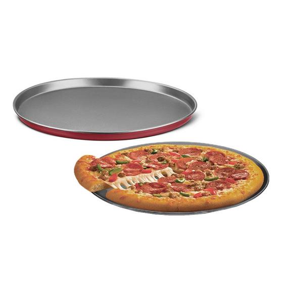 Imagem de Forma Pizza Assadeira Redonda Antiaderente Vermelha 30 e35cm
