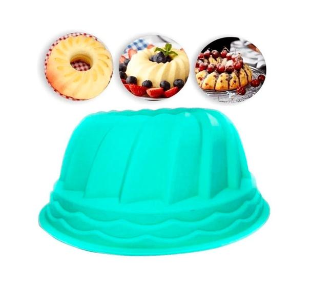 Forma Silicone Bolo Pudim Torta Vazada Redonda Verde Menor preço em Forma Silicone Bolo Pudim Torta Vazada Redonda Verde