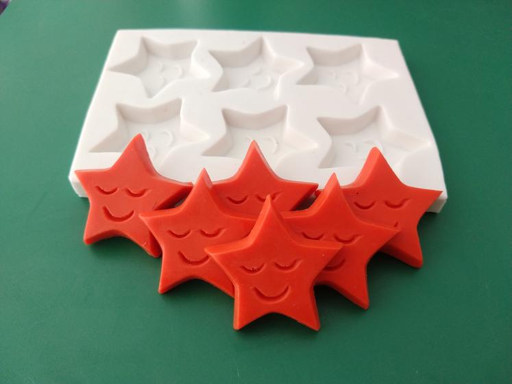 Imagem de Forma Silicone Sabonete Resina 66 - Mini Estrela Chuva De Amor 6 cav