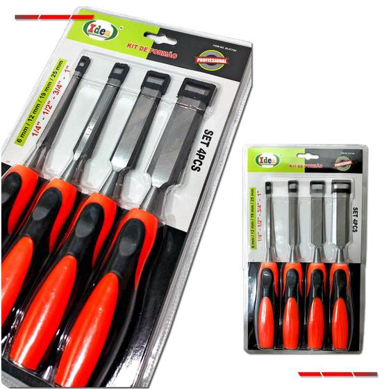 Formão Kit 4 Peças Profissional Marceneiro Entalhar Madeira - IDEA ...
