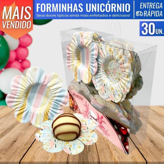 Imagem de Formas Forminhas p/ Doce Enfeite Unicórnio Aniversário Menina 30un Decorativos Temáticos