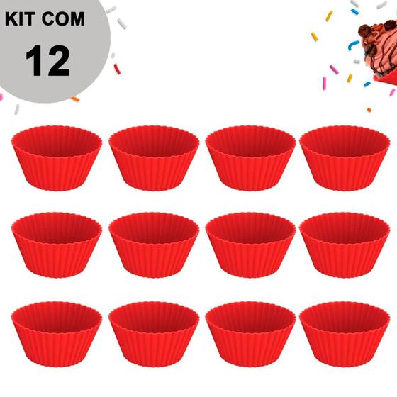 Imagem de Forminhas Forma Assadeira Para Cupcake Mini Bolo Muffin Bolinho De Silicone Com 12 Peças
