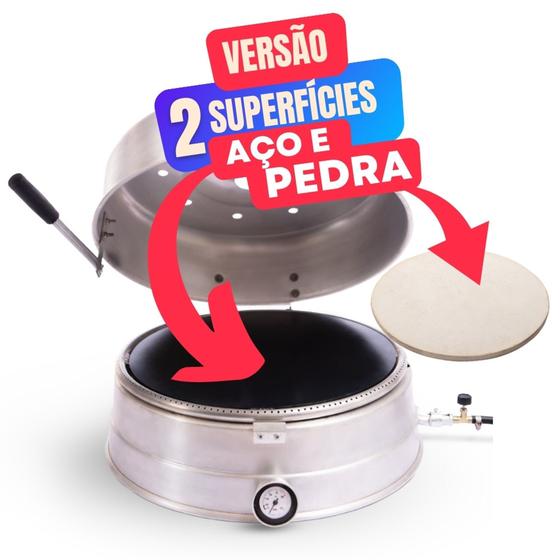 Imagem de Forno de Pizza à Gás 40cm Tipo Italiano VALMAC D45 Profissional Dupla Superfície Chapa e Pedra