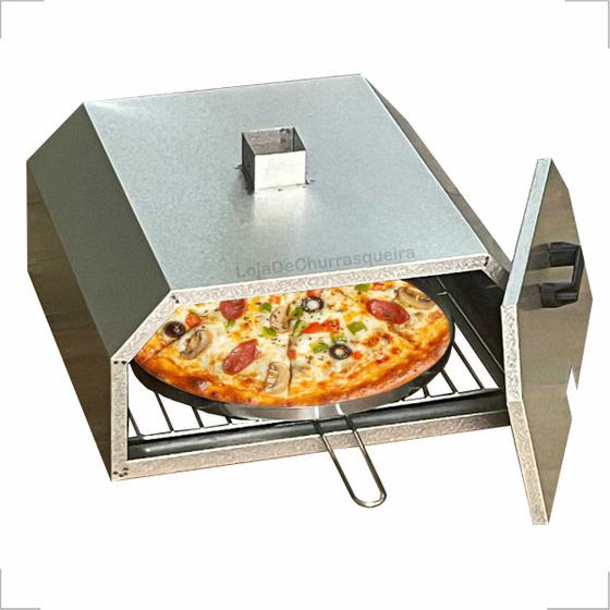 Imagem de Forno de Pizza para Churrasqueira 45x45 com Grelha, Assadeira, Porta e Chaminé