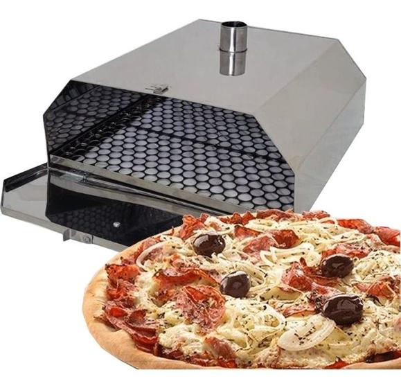 Imagem de Forno De Pizza Para Churrasqueira Aço Inoxidável Com Tampa
