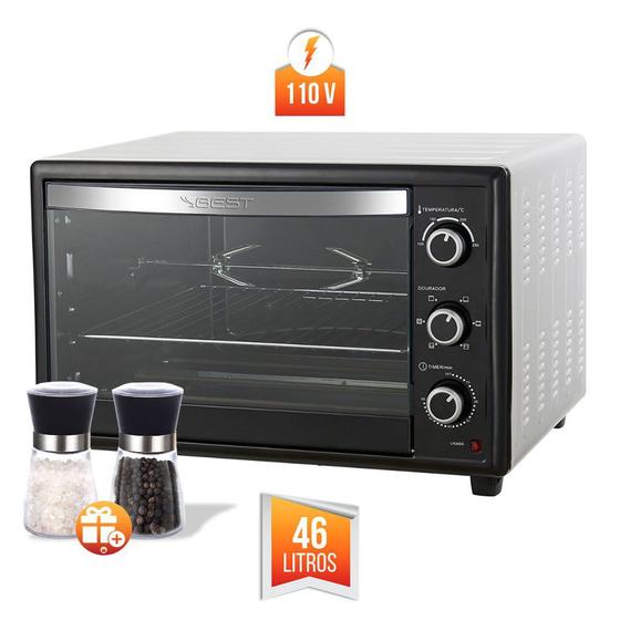 Forno Eletrico Best 46 Litros Plus Preto/Branco 127V 1800W com Kit Moedor Bela Home Menor preço em Forno Eletrico Best 46 Litros Plus Preto/Branco 127V 1800W com Kit Moedor Bela Home