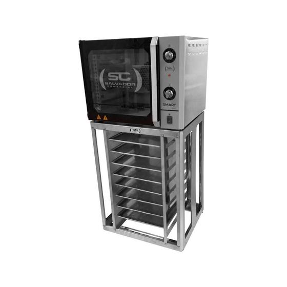 Forno Turbo Convector Smart Inox e Inox FCSB4E 220v + Bancada CFCS Inox + 8 Assadeiras - Venâncio Menor preço em Forno Turbo Convector Smart Inox e Inox FCSB4E 220v + Bancada CFCS Inox + 8 Assadeiras - Venâncio
