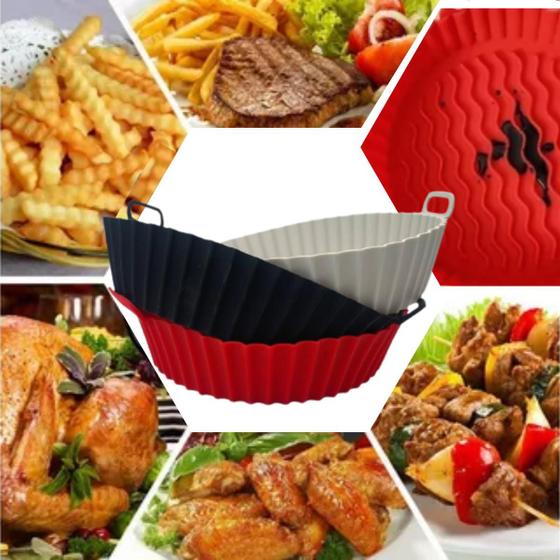 Imagem de Forro Air Fryer Silicone Reutilizável Antiaderente Kit 3un