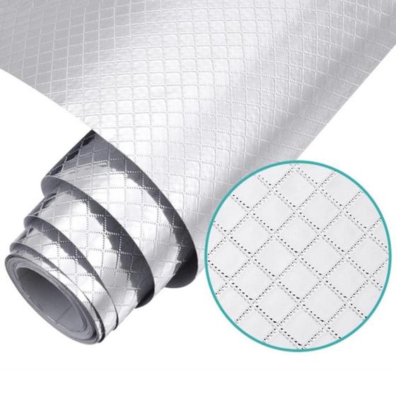 Imagem de Forro Protetor Adesivo Impermeável para Armários Gavetas Cozinha Alumínio 25metros x 60cm Quadriculado