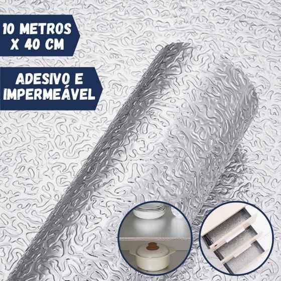 Imagem de Forro Protetor Adesivo para Cozinha Armários Gavetas Manta Impermeável Alumínio 10mx40cm