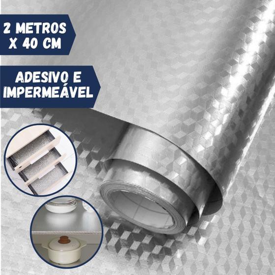 Imagem de Forro Protetor Adesivo para Cozinha Armários Gavetas Manta Impermeável Alumínio 2mx40cm