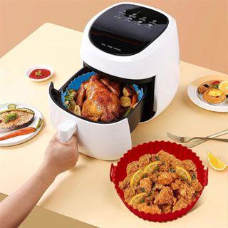 Imagem de Forro Redondo Silicone Com Alça Pra Fritadeira Livre de BPA Forma Redonda Air Fryer Microondas Fornos Freezer Lava Louça