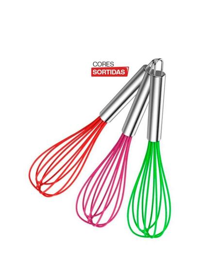 Imagem de Fouet batedor de ovos e massa silicone cabo de inox para cozinha