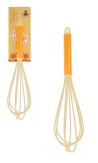 Imagem de Fouet Batedor Mexedor Manual de Claras Patês Cremes de Silicone com Cabo Inox Colorido - Caramelo