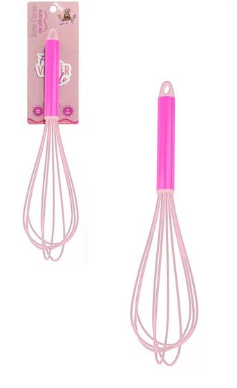 Imagem de Fouet Batedor Mexedor Manual de Claras Patês Cremes de Silicone com Cabo Inox Colorido - Rosa