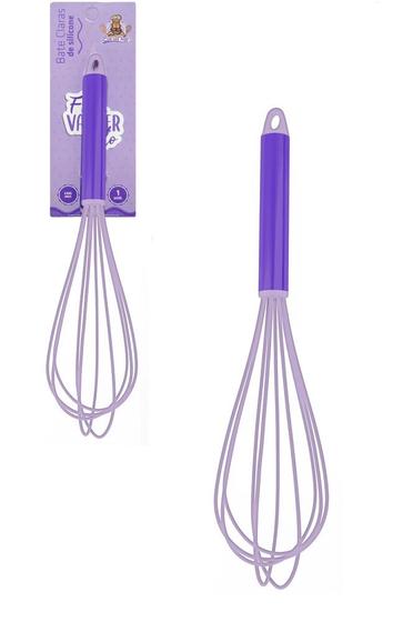 Imagem de Fouet Batedor Mexedor Manual de Claras Patês Cremes de Silicone com Cabo Inox Colorido - Roxo