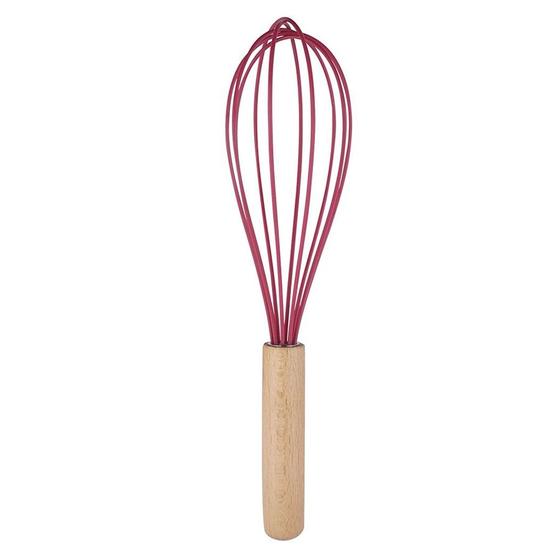 Imagem de Fouet de Silicone com Cabo de Madeira 26 cm - Vermelho Escarlate - 1 unidade - Wellmix -