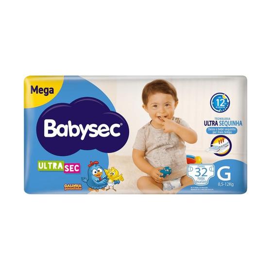Fralda Babysec Ultrasec Mega G com 32 unidades 8,5 a 12kg Fralda