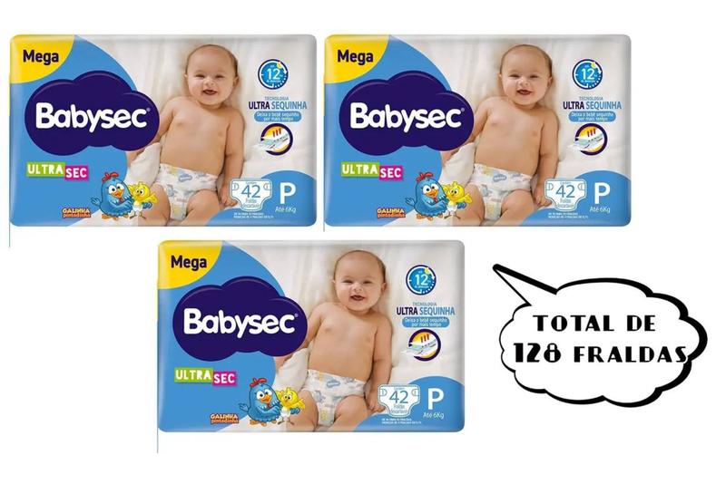 Imagem de Fralda Babysec Ultrasec - Tam P - (3 pacotes-42 cada pacote) total de 126 unidades - BARATO