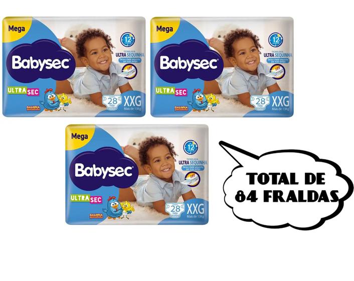 Imagem de Fralda Babysec Ultrasec -Tam XXG - (3 pacotes-28 cada pacote) total de 84 unidades - BARATO