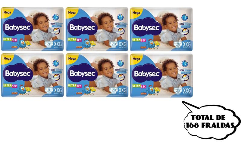 Imagem de Fralda Babysec Ultrasec - Tam XXG -(6 pacotes-28 cada pacote) total de 168 unidades -OFERTA