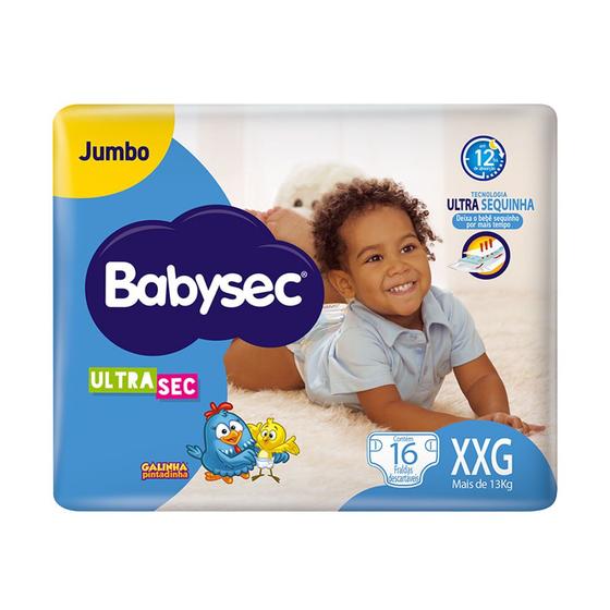 Imagem de Fralda Babysec Ultrasec Tamanho XXG Pacote Jumbo 16 Fraldas Descartáveis